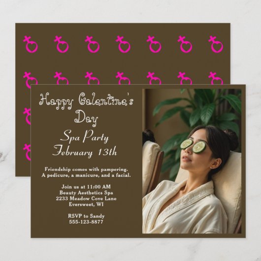 Elegante Happy Galentine's Day Spa Party Uitnodigi (Voorkant / Achterkant)