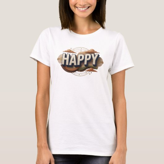 Elegante HAPPY kunstcompositie T-shirt (Voorkant)