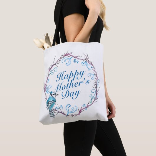 Elegante Happy Moederdag Blue Krans Canvas tas (Dichtbij)