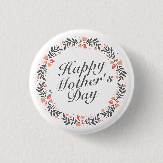Elegante Happy Moederdag Floral Pin Button (Voorkant)