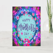 Elegante Happy Mother's Day Bloemen  Blauw Kaart (Voorkant)