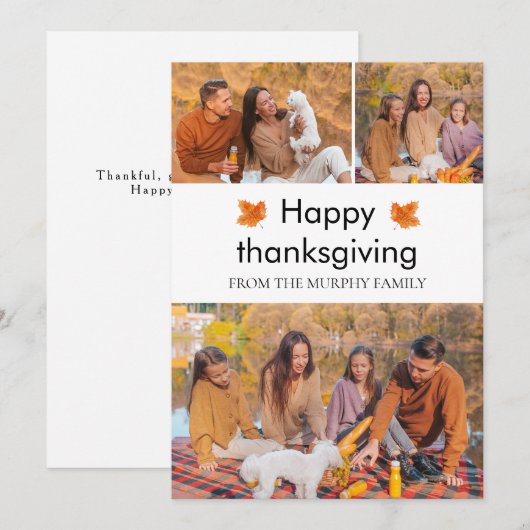 Elegante Happy Thanksgiving Autumn Leaves 3 Foto Feestdagenkaart (Voorkant / Achterkant)