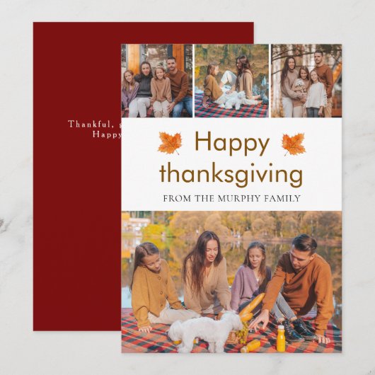 Elegante Happy Thanksgiving Autumn Leaves 4 Foto Feestdagenkaart (Voorkant / Achterkant)