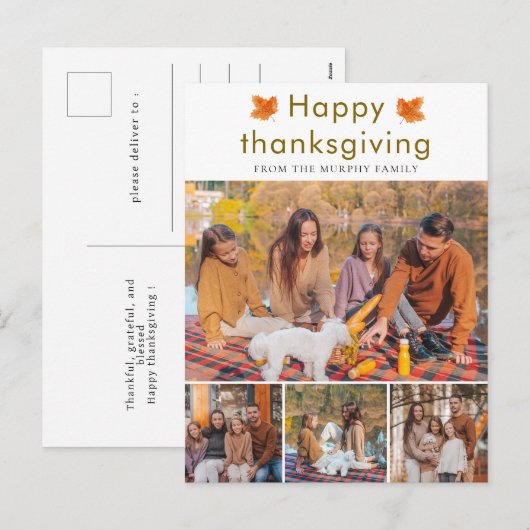 Elegante Happy Thanksgiving Autumn Leaves 4 Foto Feestdagenkaart (Voorkant / Achterkant)