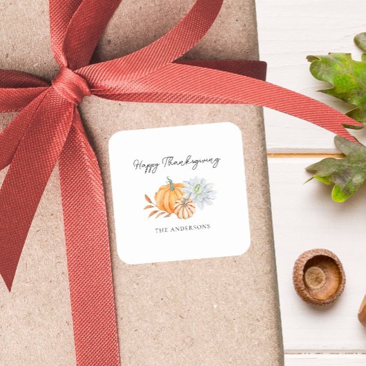 Elegante Happy Thanksgiving Pumpkin Herfst Vierkante Sticker