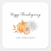 Elegante Happy Thanksgiving Pumpkin Herfst Vierkante Sticker (Voorkant)