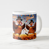 Elegante Happy Thanksgiving Turkije Grote Koffiekop (Voorkant rechts)