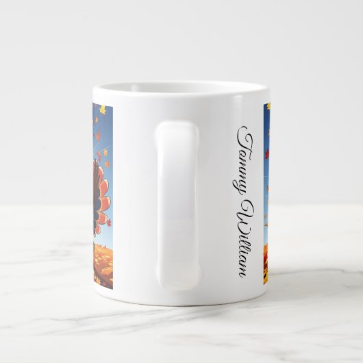 Elegante Happy Thanksgiving Turkije Grote Koffiekop (Achterkant)