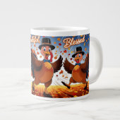 Elegante Happy Thanksgiving Turkije Grote Koffiekop (Voorkant rechts)