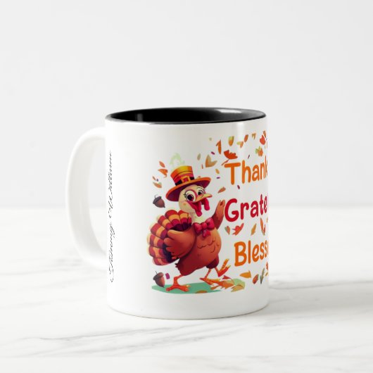 Elegante Happy Thanksgiving Turkije Tweekleurige Koffiemok (Voorkant links)
