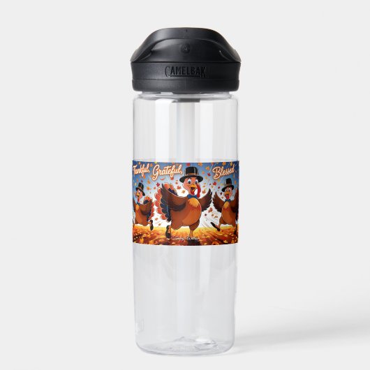Elegante Happy Thanksgiving Turkije Waterfles (Achterkant)