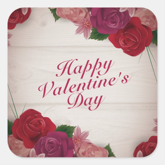 Elegante Happy Valentijnsdag Rozen Lijst Sticker (Voorkant)