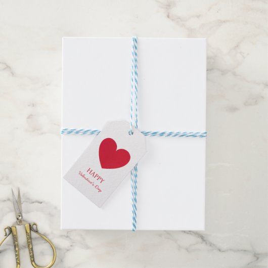Elegante Happy Valentine's Day Red Heart op wit Cadeaulabel (Met Touw)