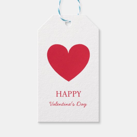 Elegante Happy Valentine's Day Red Heart op wit Cadeaulabel (Voorkant)