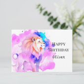 Elegante Happy Whimsical Lion Verjaardag Kaart (Staand voorkant)