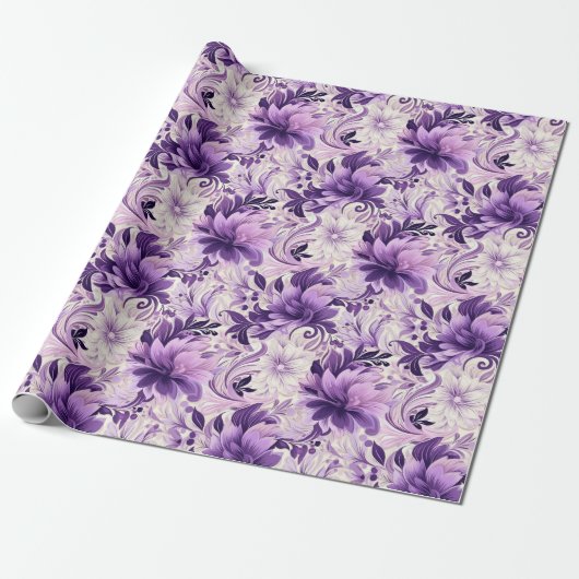 Elegante harmonie: Violet en witte bloemen Cadeaupapier (Uitgerold)