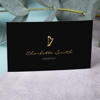 Elegante harp goud & zwart professionele muzikant visitekaartje