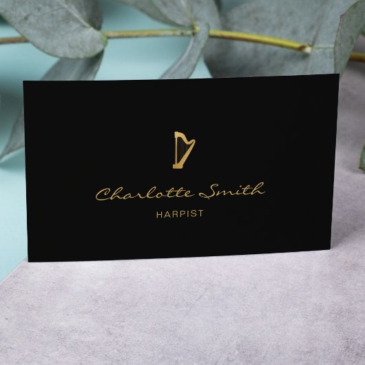 Elegante harp goud & zwart professionele muzikant visitekaartje