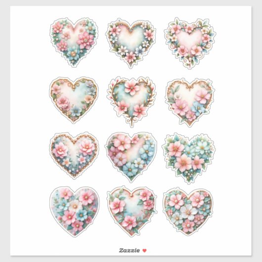 Elegante Hart Bloemen Stickerblad Sticker (Vel)