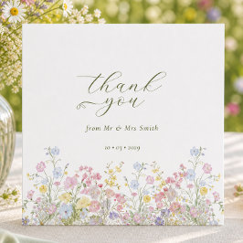 Elegante Hart Dank je Wilde Bloemen Bruiloft Bedankkaart