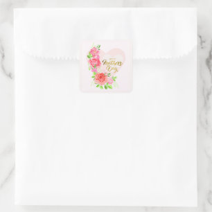 Elegante Hart Gelukkige Moederdag – Roos Bloem Vierkante Sticker
