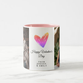 Elegante Hart Gelukkige Valentijnsdag Foto Tweekleurige Koffiemok