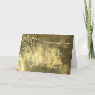 Elegante Hart Gouden Bruiloft Jubileum Kaart