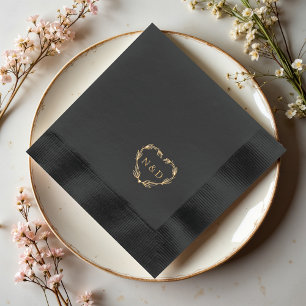 Elegante Hart Groene Krans Monogram Huwelijk Folie Servetten