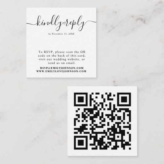 Elegante Hart Kalligrafie QR Code Bruiloft RSVP Informatiekaartje (Voorkant / Achterkant)