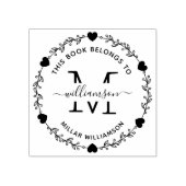 Elegante hart Monogram Krans Boek Eigenaar Rubberstempel (Afrduk)