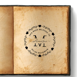 Elegante hart Monogram Krans Boek Eigenaar Rubberstempel