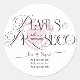 Elegante Hart Parels Prosecco Bruisende Bruidsdouc Ronde Sticker