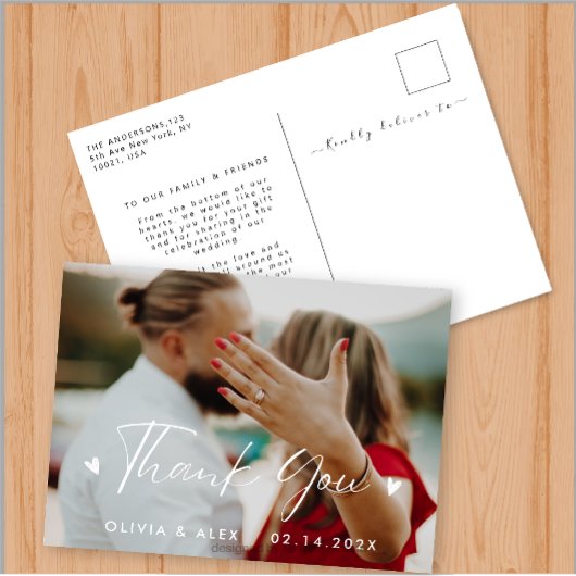 Elegante Hart Script Bruiloft Foto Bedankt  Briefkaart