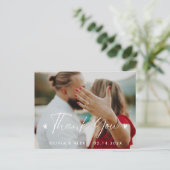 Elegante Hart Script Bruiloft Foto Bedankt  Briefkaart (Staand voorkant)