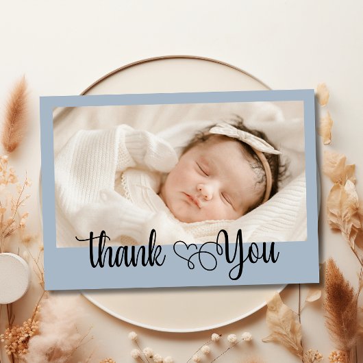 Elegante Hart Script Foto Baby Shower Bedankt