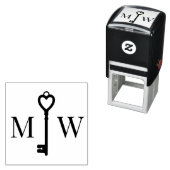 Elegante Hart Sleutel Koppel Bruiloft 2 Initiaal M Zelfinktende Stempel (In situ)