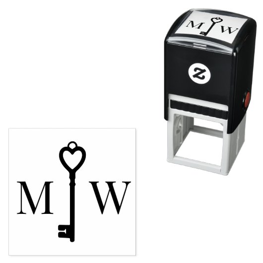 Elegante Hart Sleutel Koppel Bruiloft 2 Initiaal M Zelfinktende Stempel (In situ)