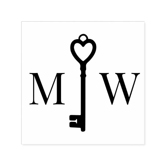 Elegante Hart Sleutel Koppel Bruiloft 2 Initiaal M Zelfinktende Stempel (Design)