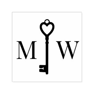 Elegante Hart Sleutel Koppel Trouw 2 Initiaal Mono Zelfinktende Stempel
