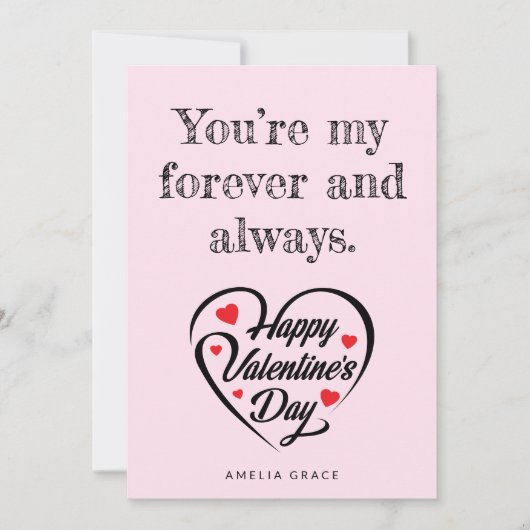 Elegante Hart Typografie Zachte Roze Valentijnsdag Feestdagenkaart (Voorkant)