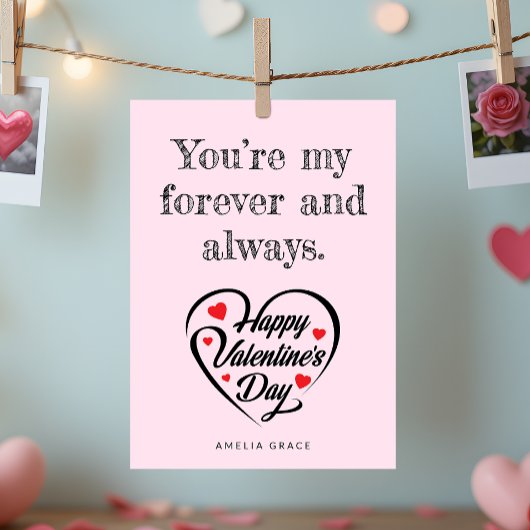 Elegante Hart Typografie Zachte Roze Valentijnsdag Feestdagenkaart