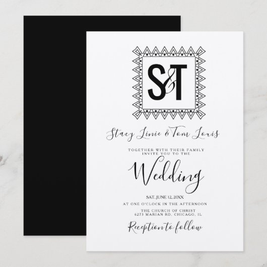Elegante Harten & Frame Zwart Wit Trouw kraft Kaart (Voorkant / Achterkant)