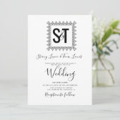 Elegante Harten & Frame Zwart Witte Bruiloft Kaart (Staand voorkant)