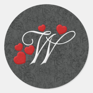 Elegante harten letter W Ronde Sticker