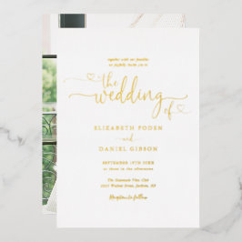 Elegante harten script kalligrafie foto bruiloft  folie uitnodiging