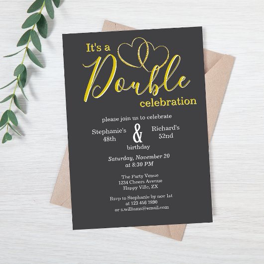 Elegante Harten Zwart Goud Joint Birthday Kaart