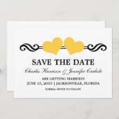 Elegante Hartjes Save the Date Uitnodiging, Geel Kaart (Voorkant / Achterkant)