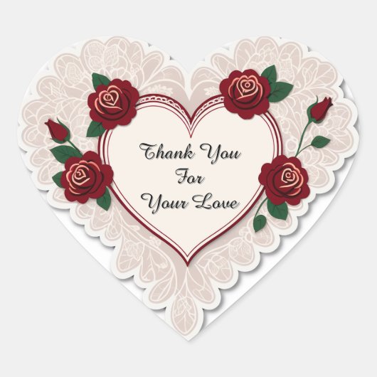 Elegante Hartkaart Met Rode Rozen Hart Sticker (Voorkant)
