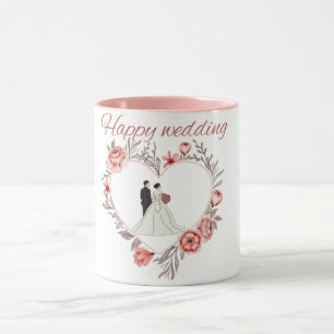 Elegante Hartvormige Bloemen Bruiloft Koppel Mok