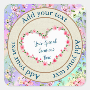 Elegante Hartvormige Bloemlijst Frame: voor Iedere Vierkante Sticker